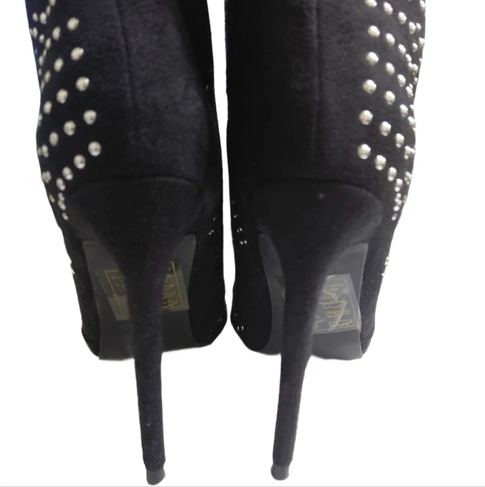 Scene Black Studded Knee-High Stiletto Boots Size 7